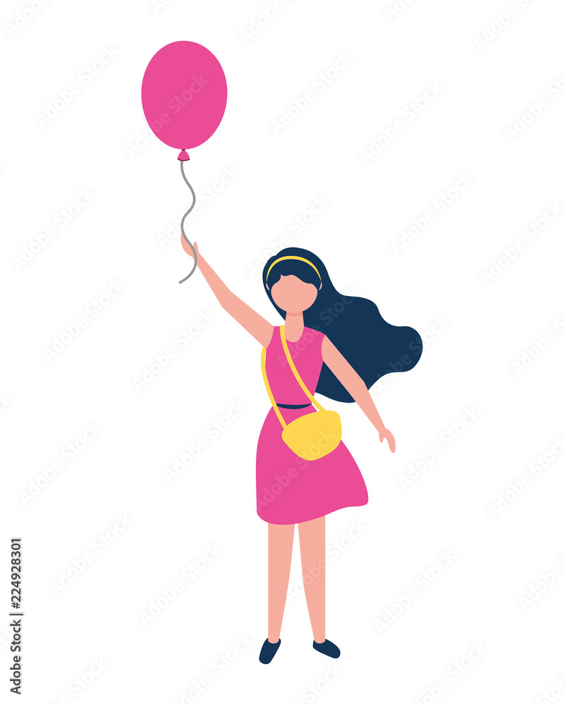 young woman with purse holding balloon young woman with purse holding balloon