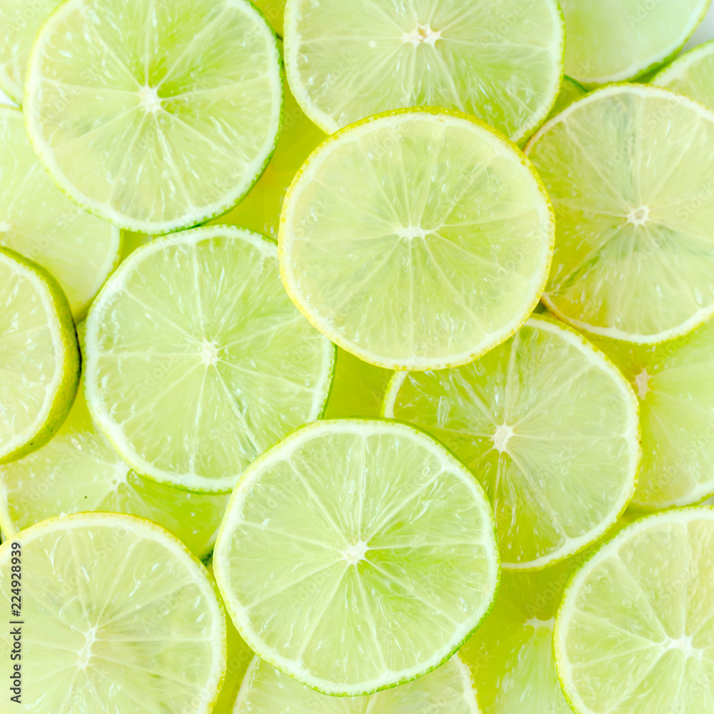 Lime slice background. Food concept. flat lay, top view