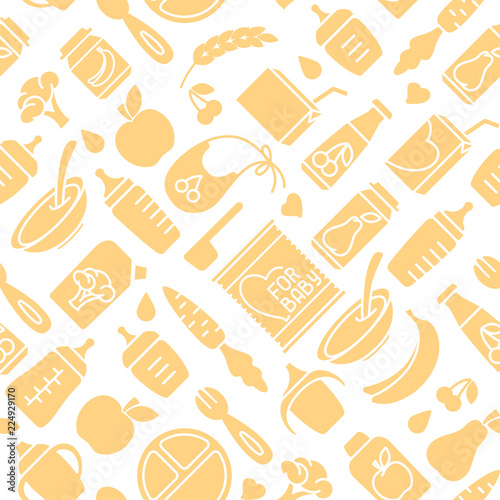 Baby food seamless pattern. Flat style vector illustration. Suitable for wallpaper, wrapping or textile photo