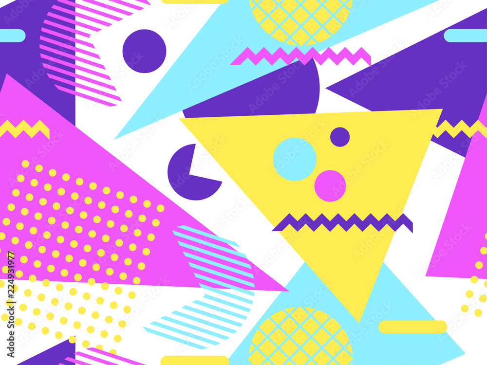 Memphis seamless pattern. Geometric elements memphis in the style of 80s. Points and dotted lines. Vector illustration