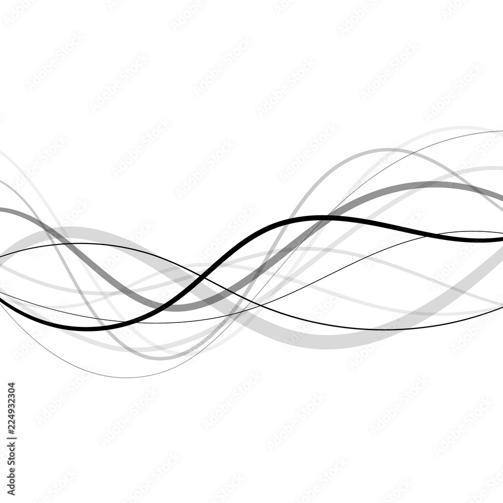 Abstract curved and wave black lines transparent background Stock Vector |  Adobe Stock