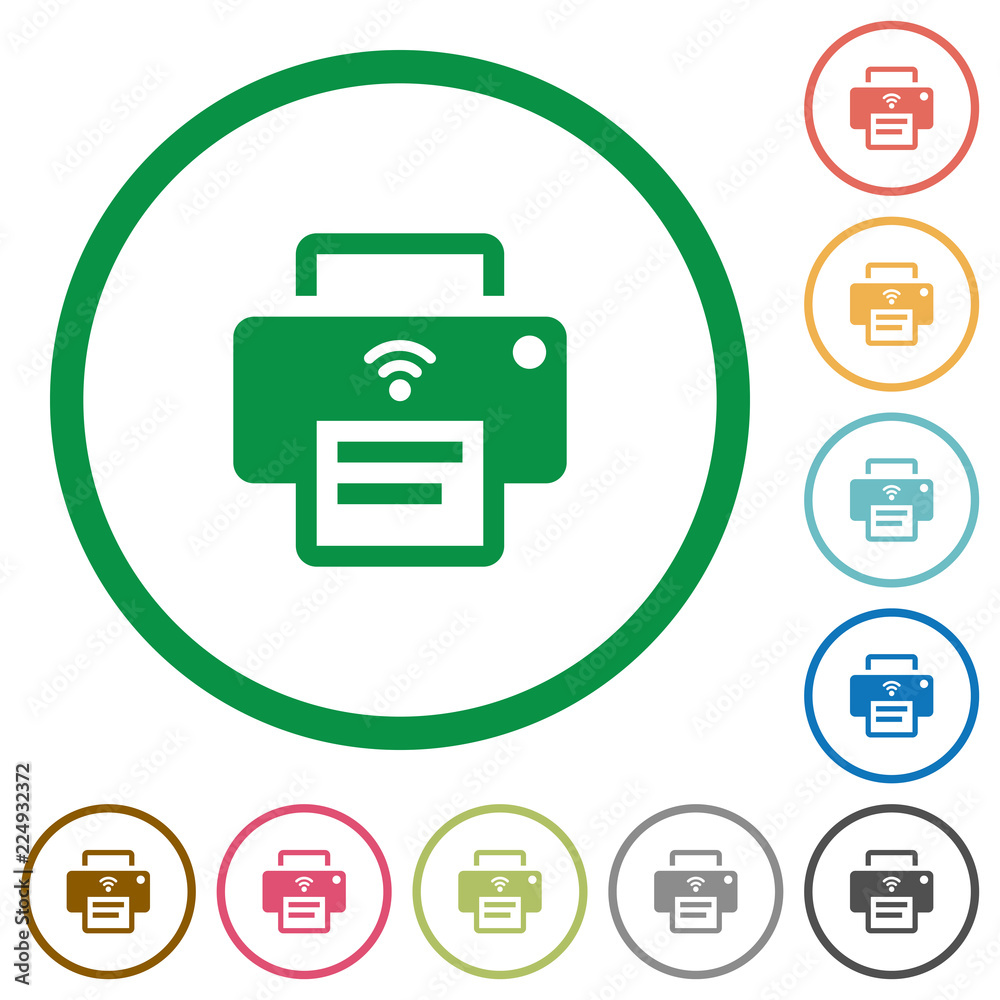 Wireless printer flat icons with outlines Wireless printer flat icons with outlines