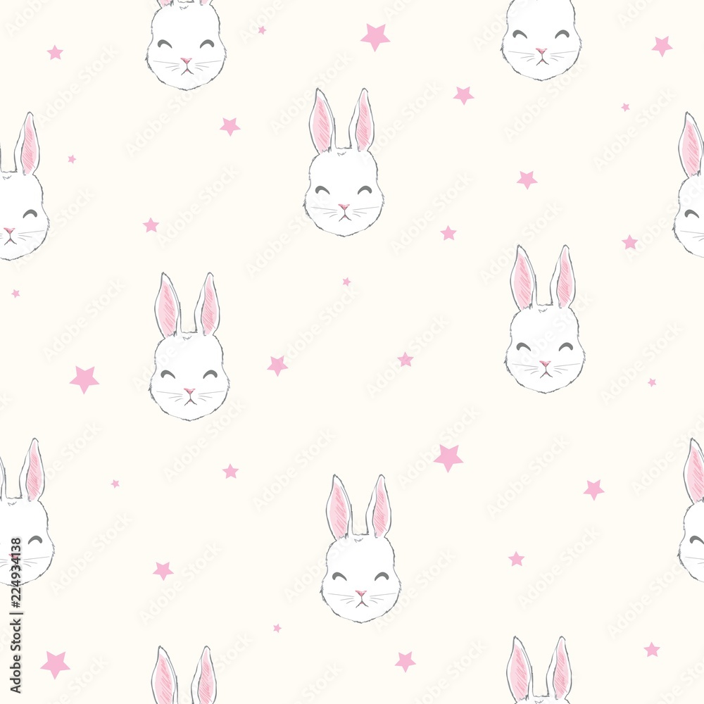 Seamless pattern with cartoon bunnies for kids. Abstract art print. Hand drawn background with cute animals. Vector illustration Seamless pattern with cartoon bunnies for kids. Abstract art print. Hand drawn background with cute animals. Vector illustration