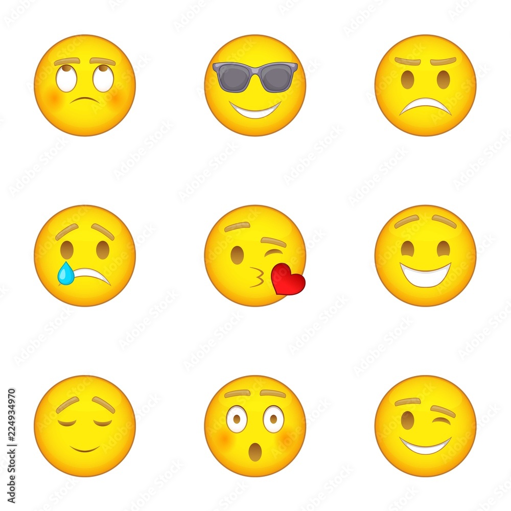 Fototapeta premium Emoticon icons set. Cartoon illustration of 9 emoticon vector icons for web