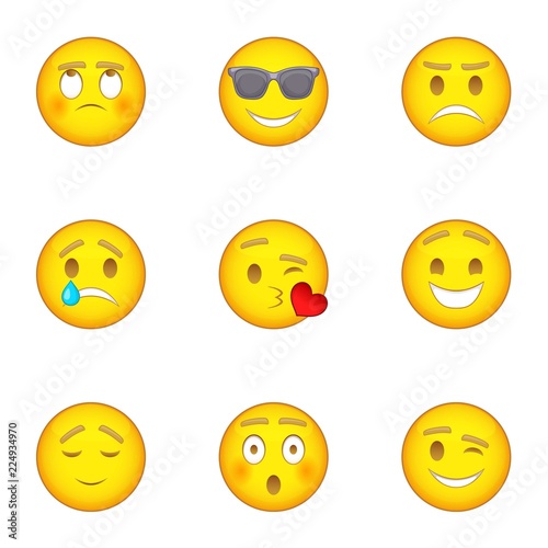 Emoticon icons set. Cartoon illustration of 9 emoticon vector icons for web