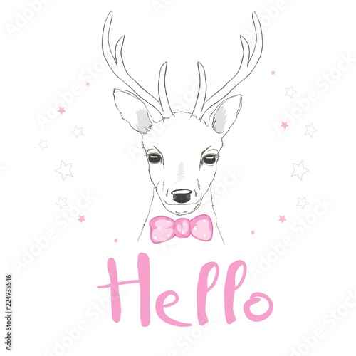 Deer cartoon illustration design.Cute bambi animal vector.Merry christmas card.