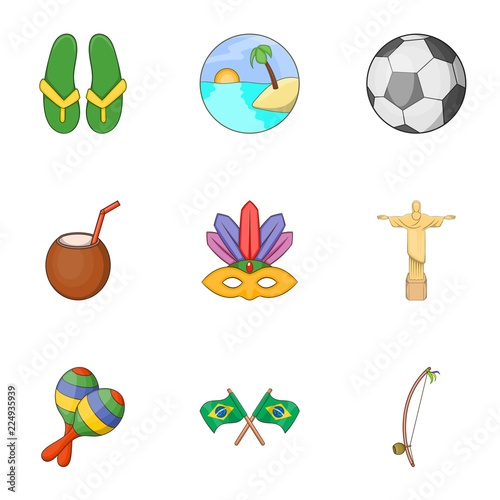 Brazil icons set. Cartoon illustration of 9 Brazil vector icons for web