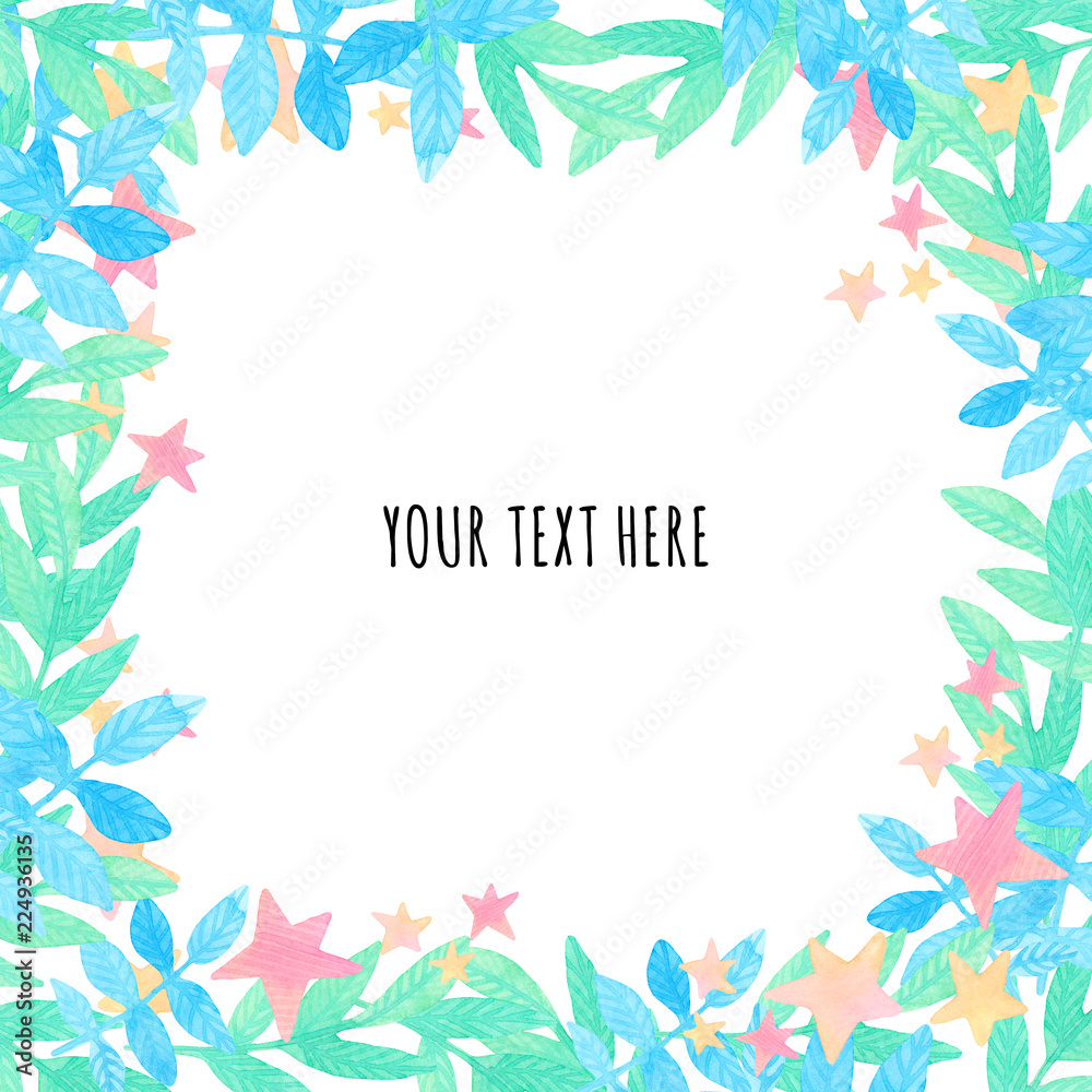 watercolor template frame. magic plant, leaves isolated on white background. design for invitation, postcard, banner watercolor template frame. magic plant, leaves isolated on white background. design for invitation, postcard, banner