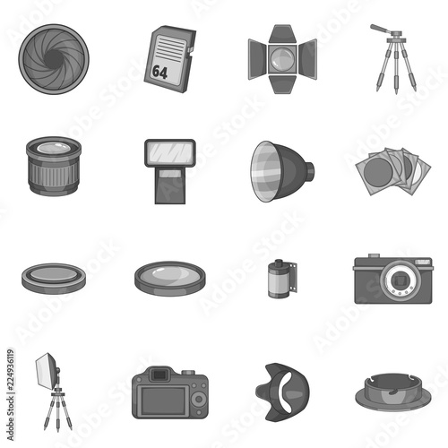 Photo studio icons set in monochrome style isolated on white background