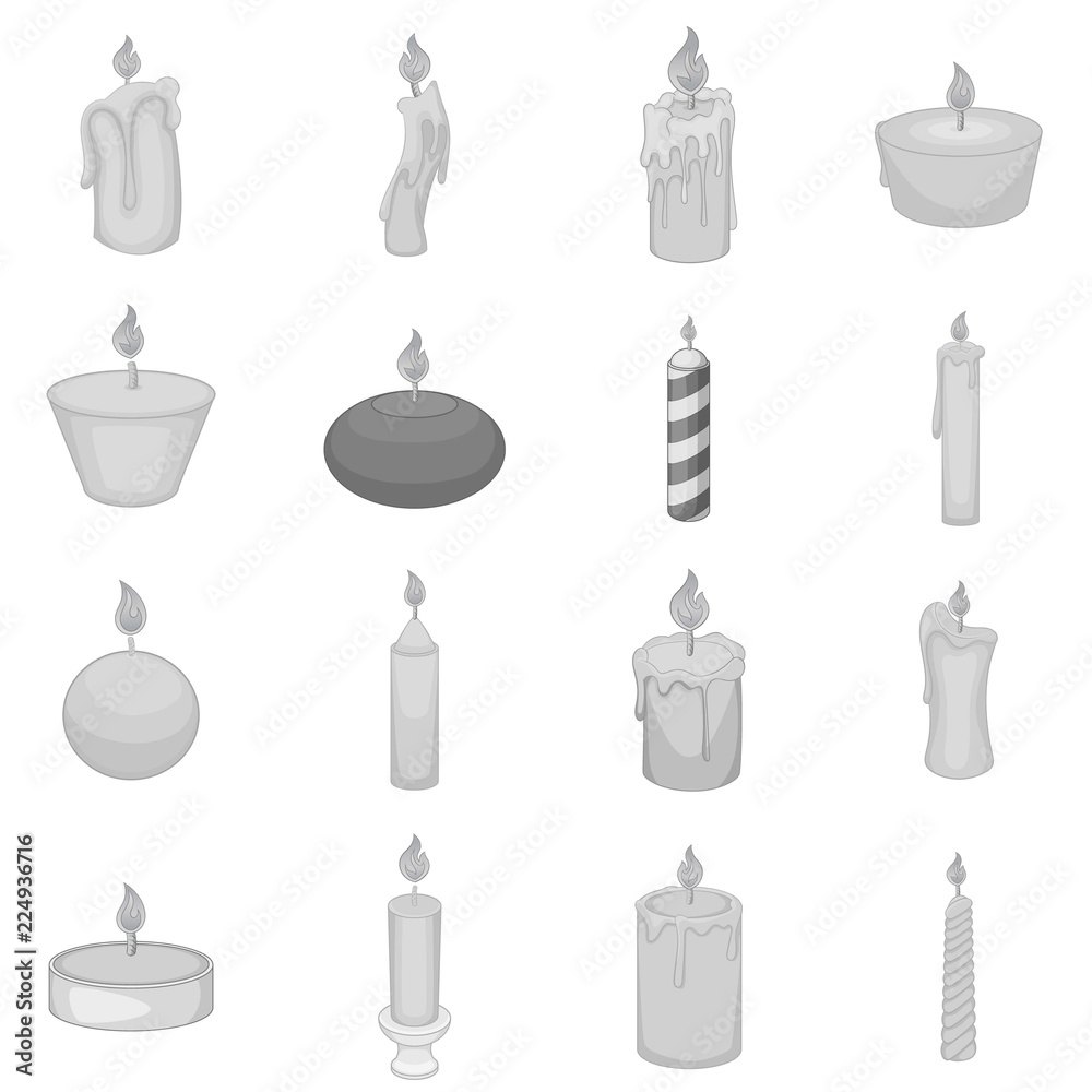 Different candle icons set in monochrome style isolated on white background Different candle icons set in monochrome style isolated on white background