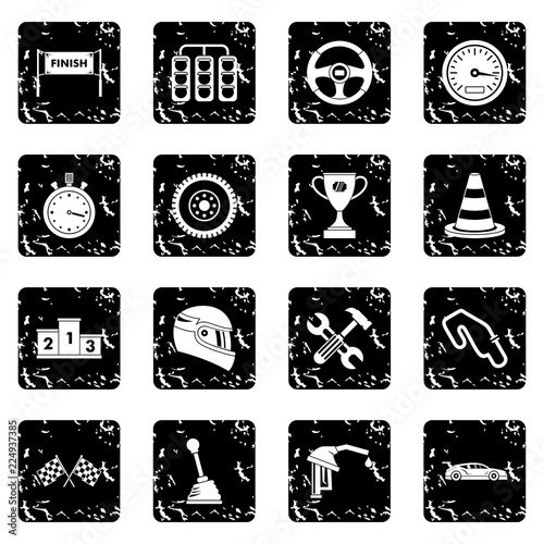 Racing speed icons set in grunge style isolated on white background vector illustration