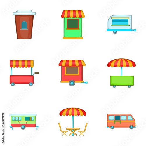 Street retail and market icons set. Cartoon illustration of 9 street retail and market vector icons for web