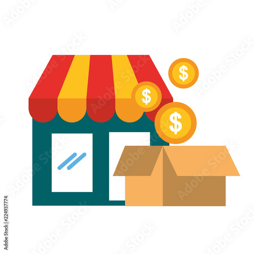online shopping market cardboard box coins