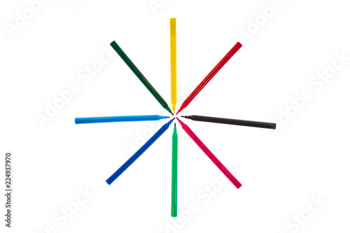 colorful pens on white background