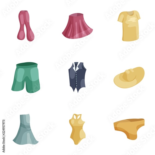 Woman clothes icons set. Cartoon illustration of 9 woman clothes vector icons for web