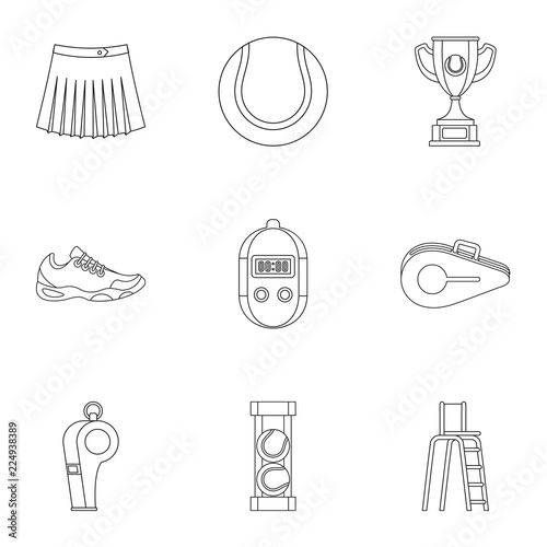 Tennis icons set. Outline illustration of 9 tennis vector icons for web