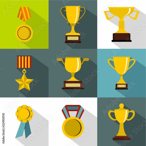 Rewarding icons set. Flat illustration of 9 rewarding vector icons for web