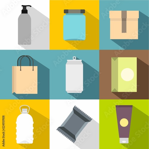 Package icons set. Flat illustration of 9 package vector icons for web