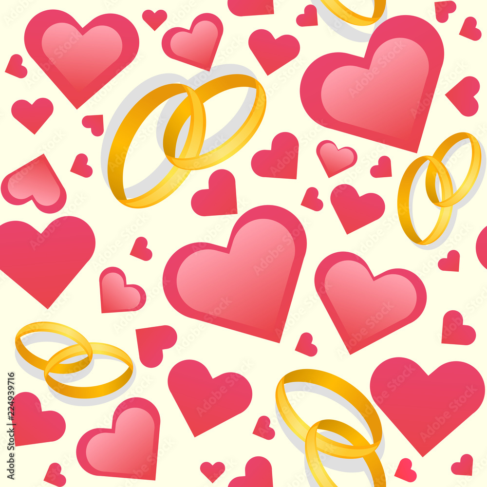 Wedding rings and hearts seamless pattern