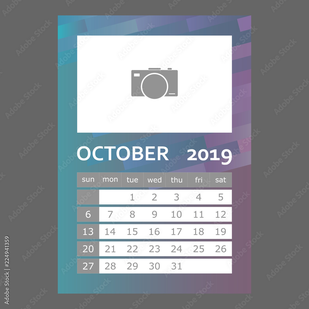 October 2019 calendar. Week starts sunday. Layers grouped for easy editing illustration. For your design. October 2019 calendar. Week starts sunday. Layers grouped for easy editing illustration. For your design.