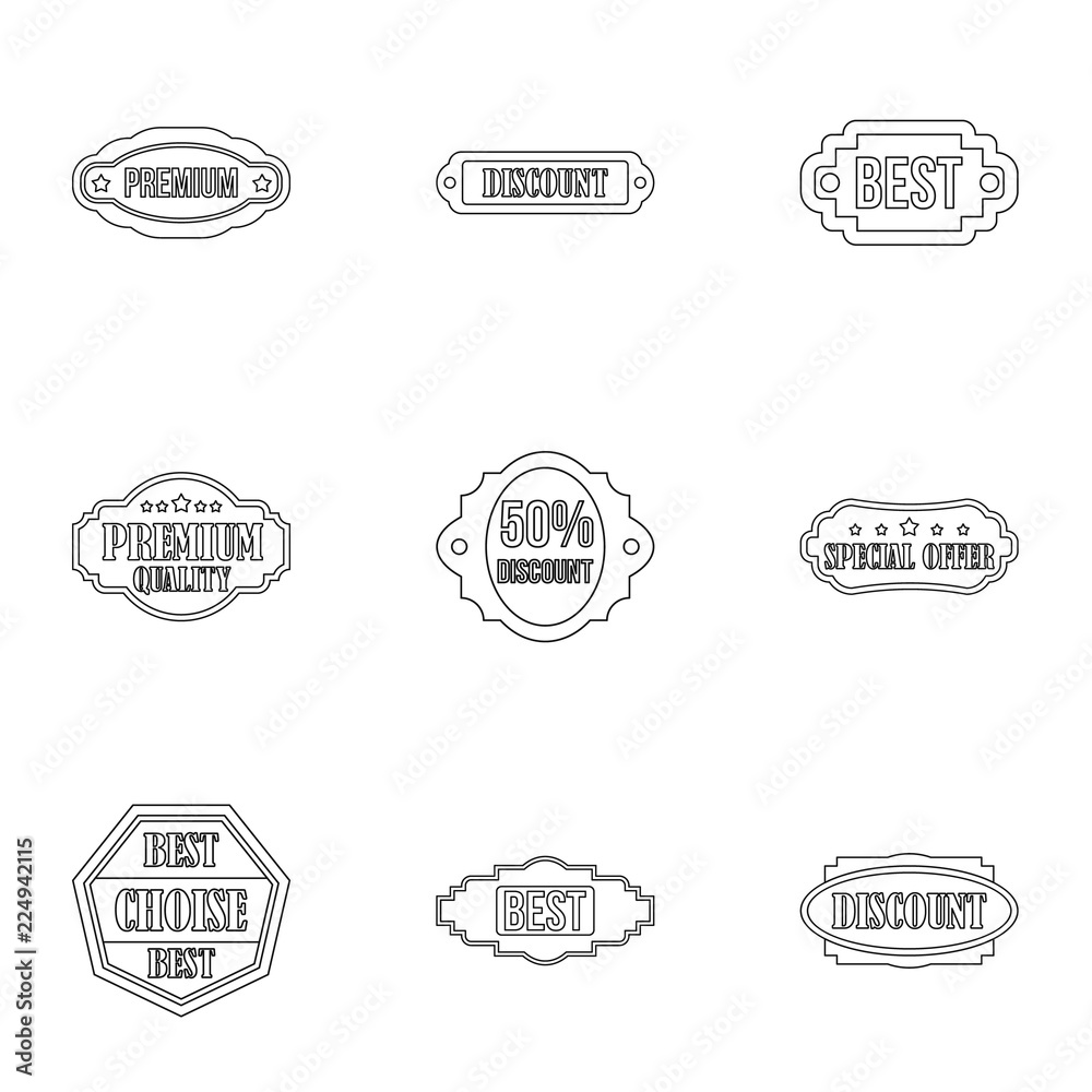 Sticker icons set. Outline illustration of 9 sticker vector icons for web