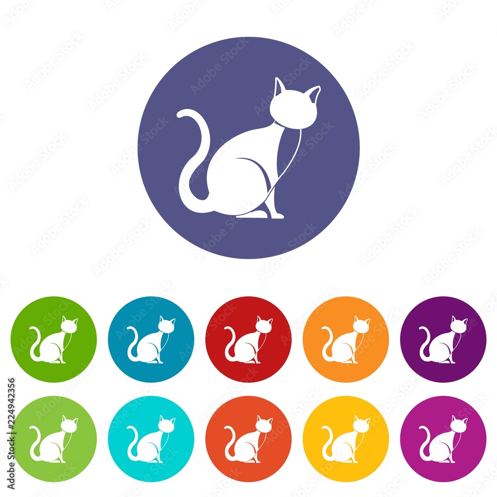 Black cat set icons in different colors isolated on white background Black cat set icons in different colors isolated on white background