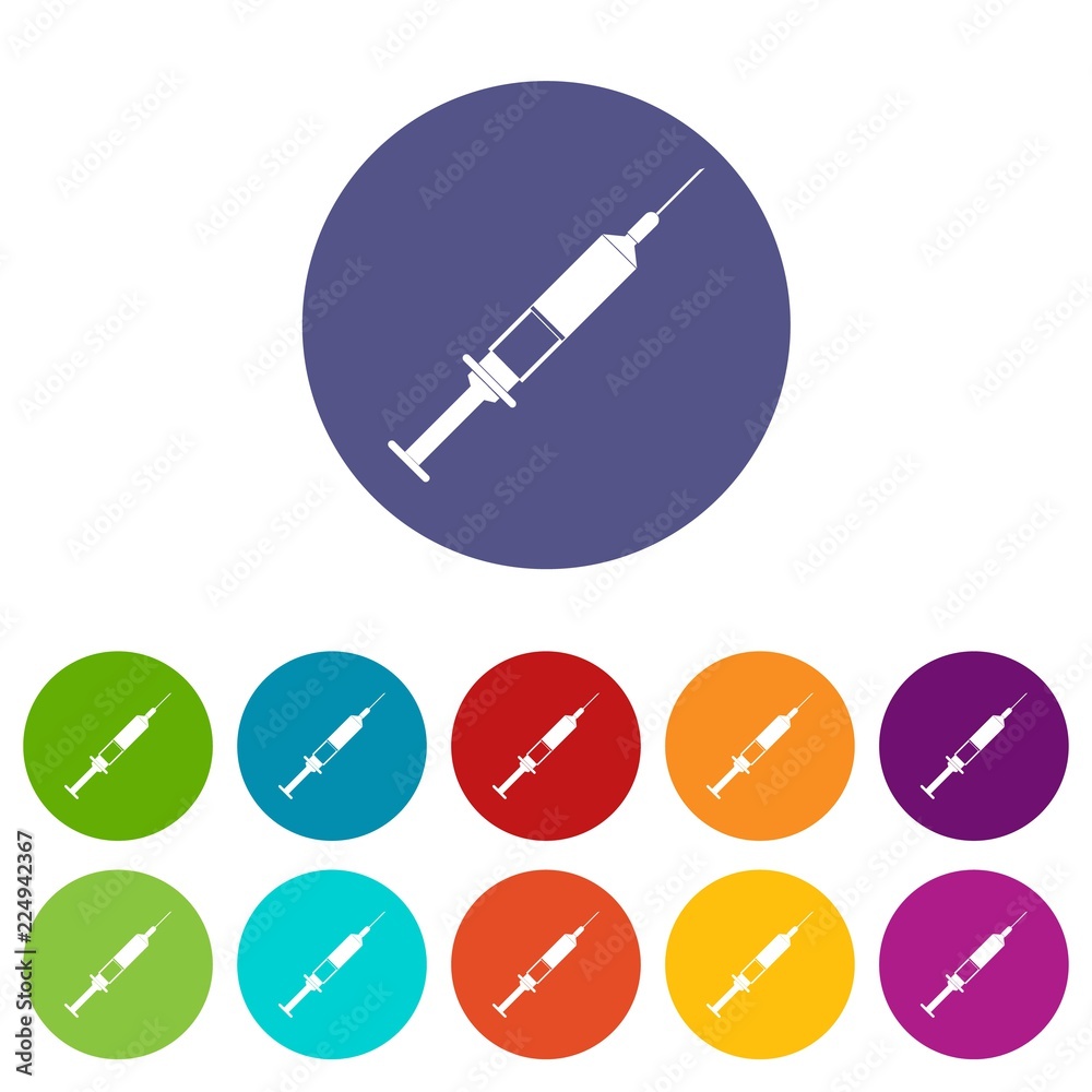 Syringe set icons in different colors isolated on white background Syringe set icons in different colors isolated on white background