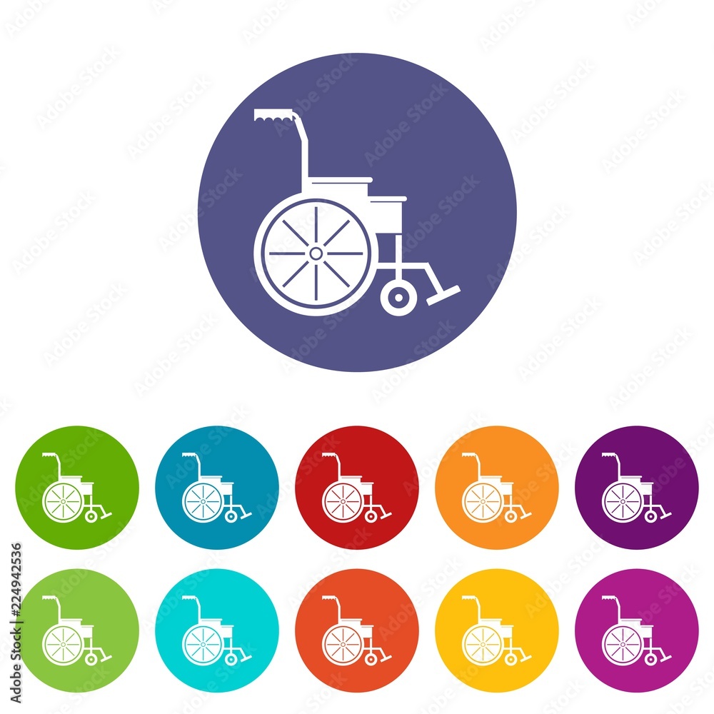 Wheelchair set icons in different colors isolated on white background Wheelchair set icons in different colors isolated on white background