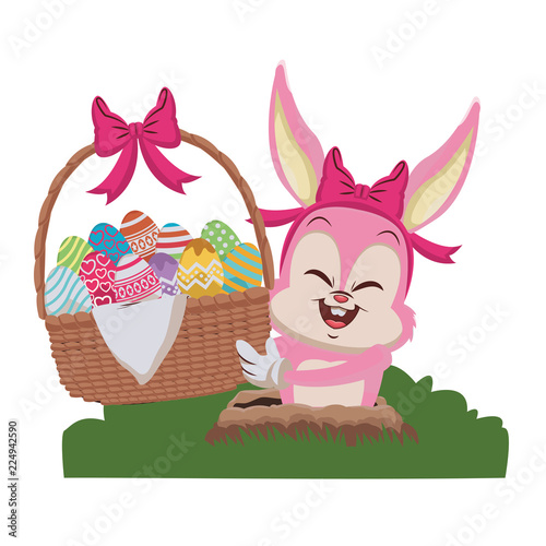 Rabbit holding basket with easter eggs