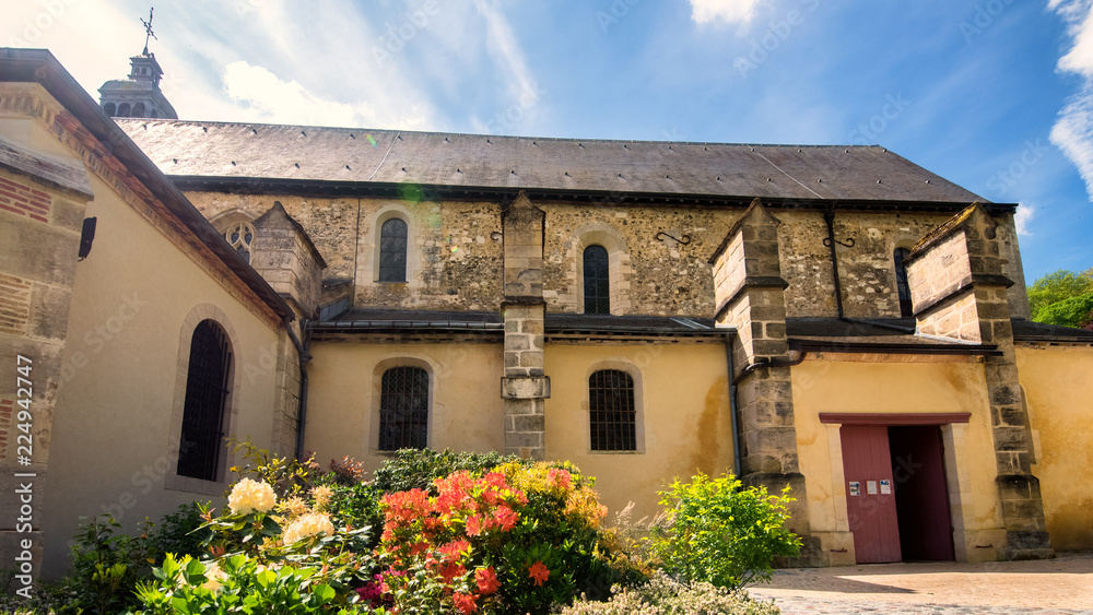 Inner yard of the old stone church in Champagne region, France