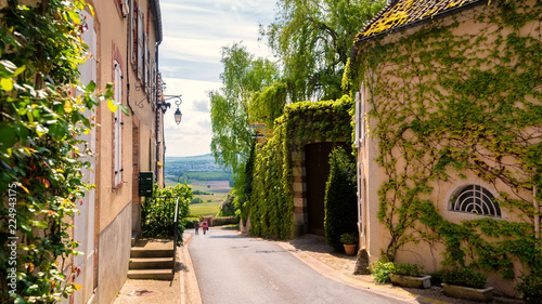 Narrow street with amazing view on vineyards of Champagne, France