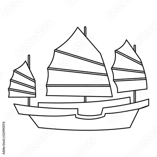 Chinese wooden sailing ship icon. Outline illustration of chinese wooden sailing ship vector icon for web