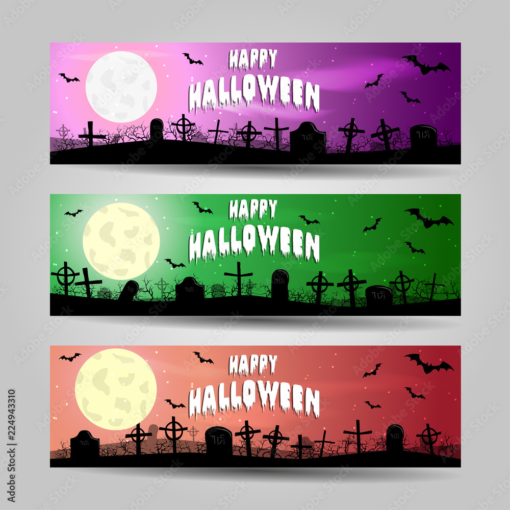 Obraz premium Three horizontal Halloween banners detailed vector set