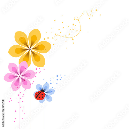 vector background with flowers and ladybird