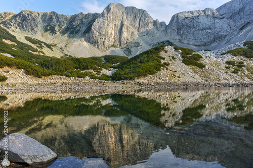 Sunset view of Sinanitsa Lake and peak Landscape  Pirin National park  Bulgaria