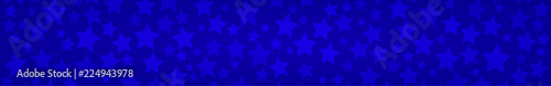 Abstract horizontal banner or background of stars of different sizes in blue colors