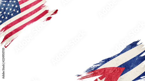 Fotografie Flags of USA and Cuba on white background