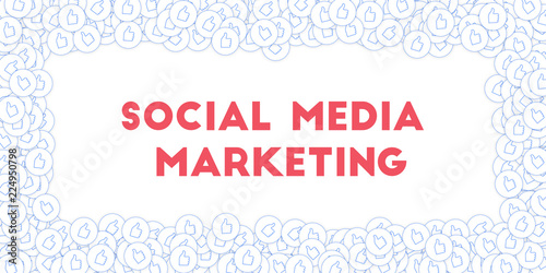 Social media icons. Social media marketing concept. Falling scattered thumbs up. Wide scattered fram