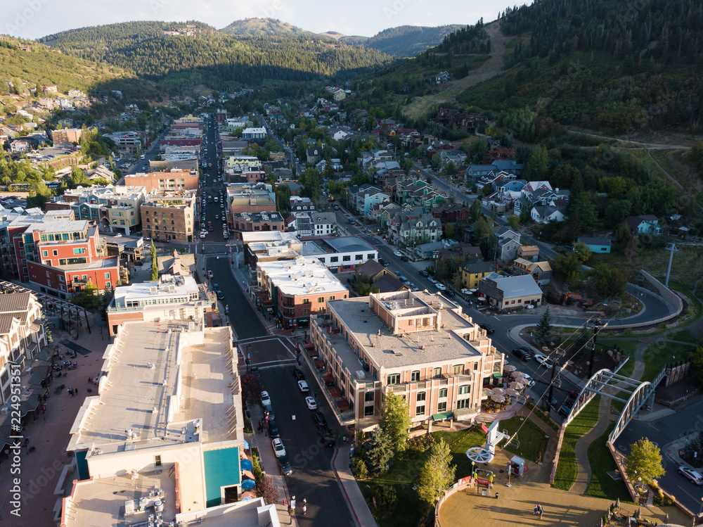 Downtown Park City, Utah aerial main street landscape views