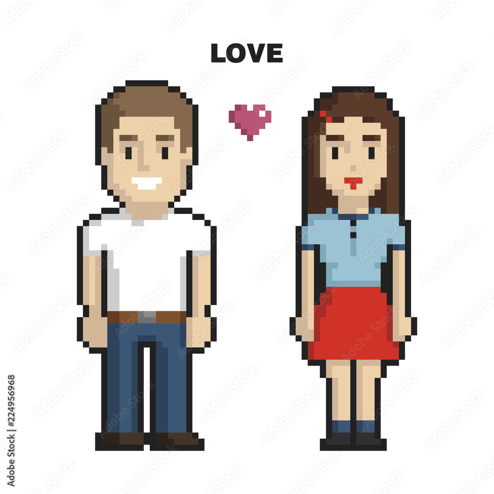 Couple in love pixel art on white background. Vector illustration. Couple in love pixel art on white background. Vector illustration.