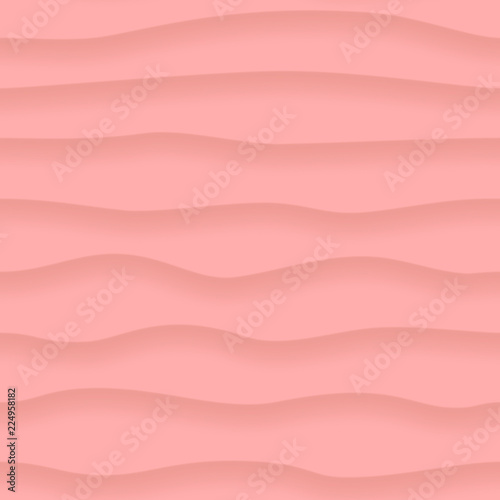 Abstract seamless pattern of wavy lines with shadows in pink colors