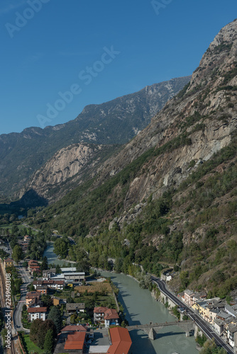 View from the Bard fort of the medieval village and the Dora Baltea river