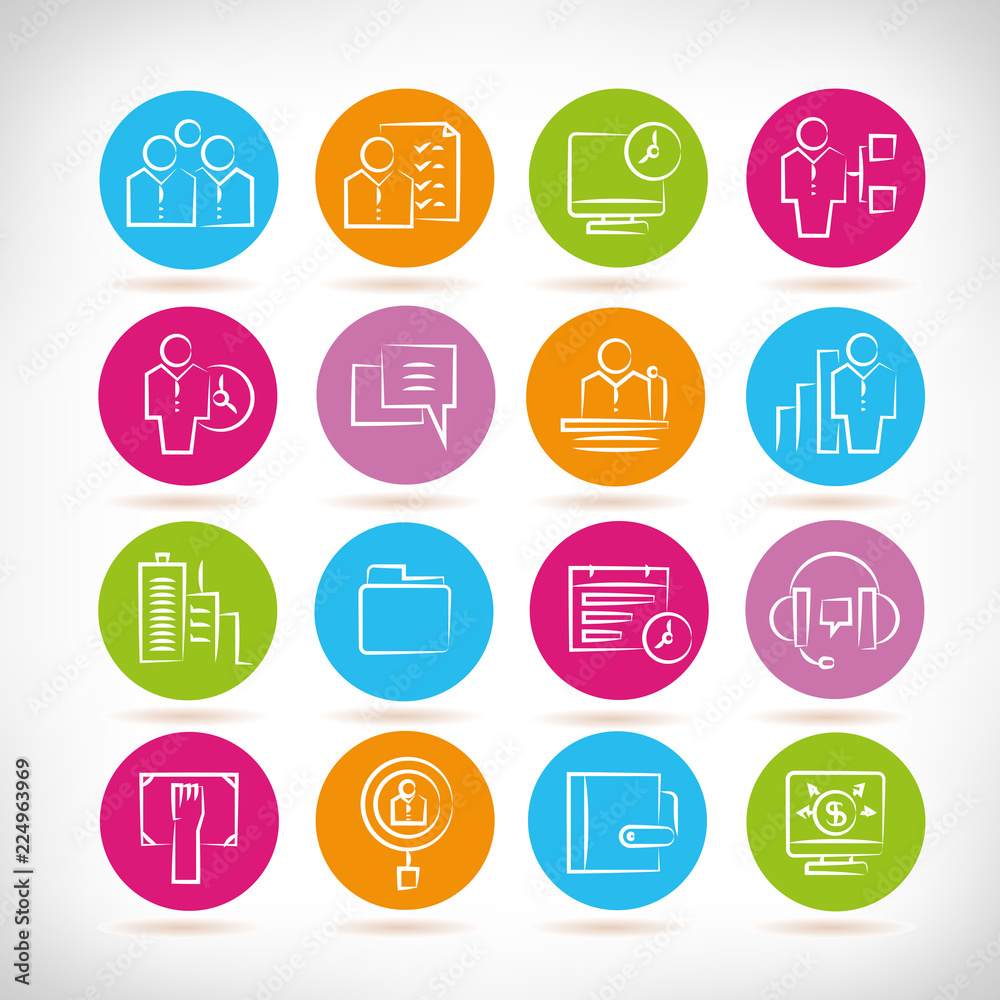 sketch business management icons in colorful button sketch business management icons in colorful button
