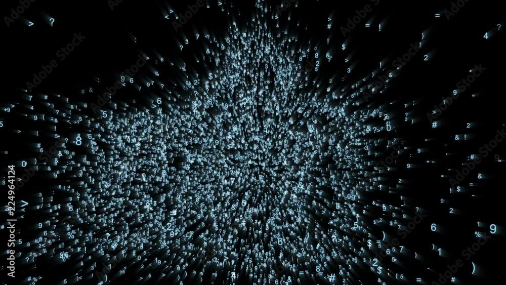 The logo of the sign is good in the digital space, the animation consists of a stream of numbers and symbols The logo of the sign is good in the digital space, the animation consists of a stream of numbers and symbols