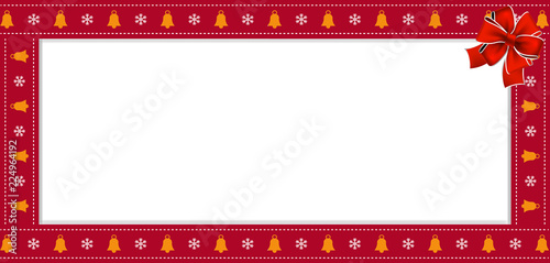 Christmas or new year rectangle border frame with bells and snowflakes pattern and red bow