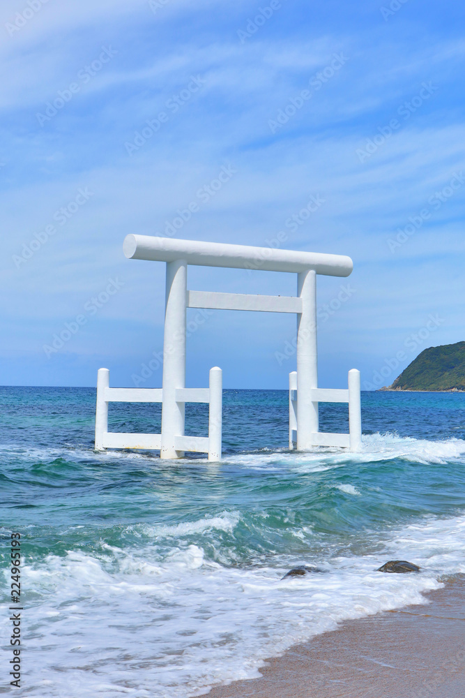 Meotoiwa and White Torii Gate, at Itoshima Bay, Fukuoka Prefecture, Japan