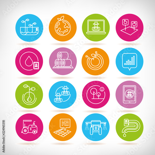 smart farming and agriculture icons in colorful buttons