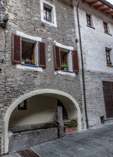 Ancient fountain in the medieval village of Bard in Valle D'Aosta