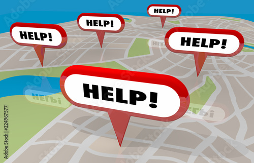 Help Assistance Support Critical Crisis Emergency Map Pins 3d Illustration