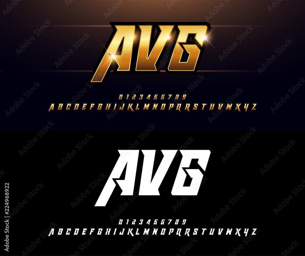 Alphabet gold metallic and effect designs. Elegant golden letters typography italic font. technology, sport, movie, and sci-fi concept. vector illustrator